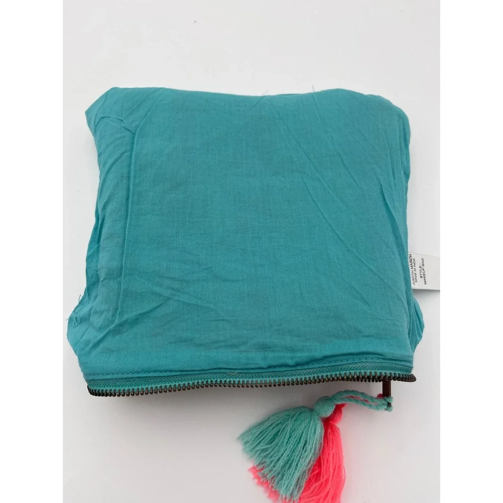 Judith March Woven Tribal Makeup Bag Pink Coral Tassel Zipper Pouch Clutch